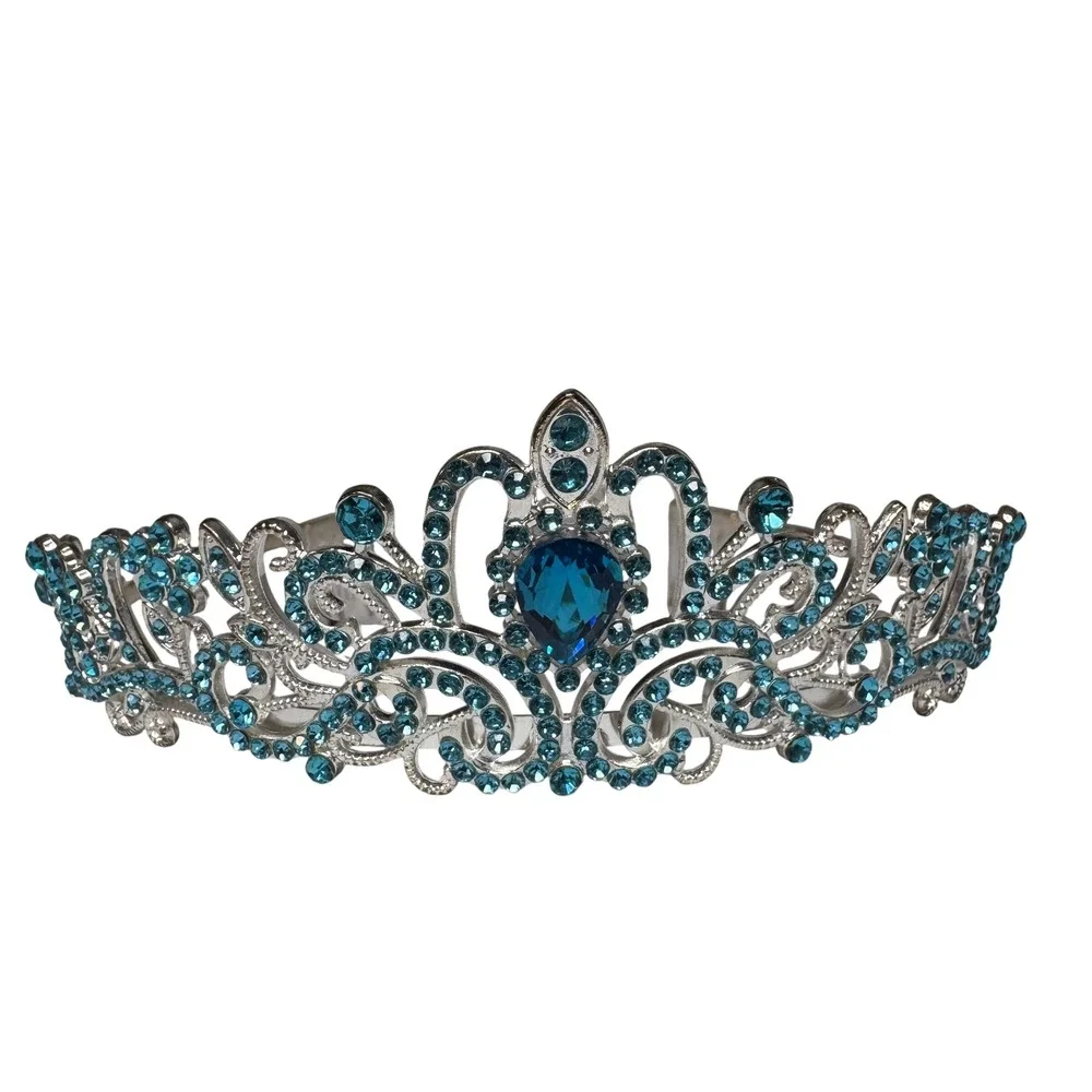 Elsa Frozen Silver Blue Rhinestone Crown Princess Halloween Costume Dressup Girl